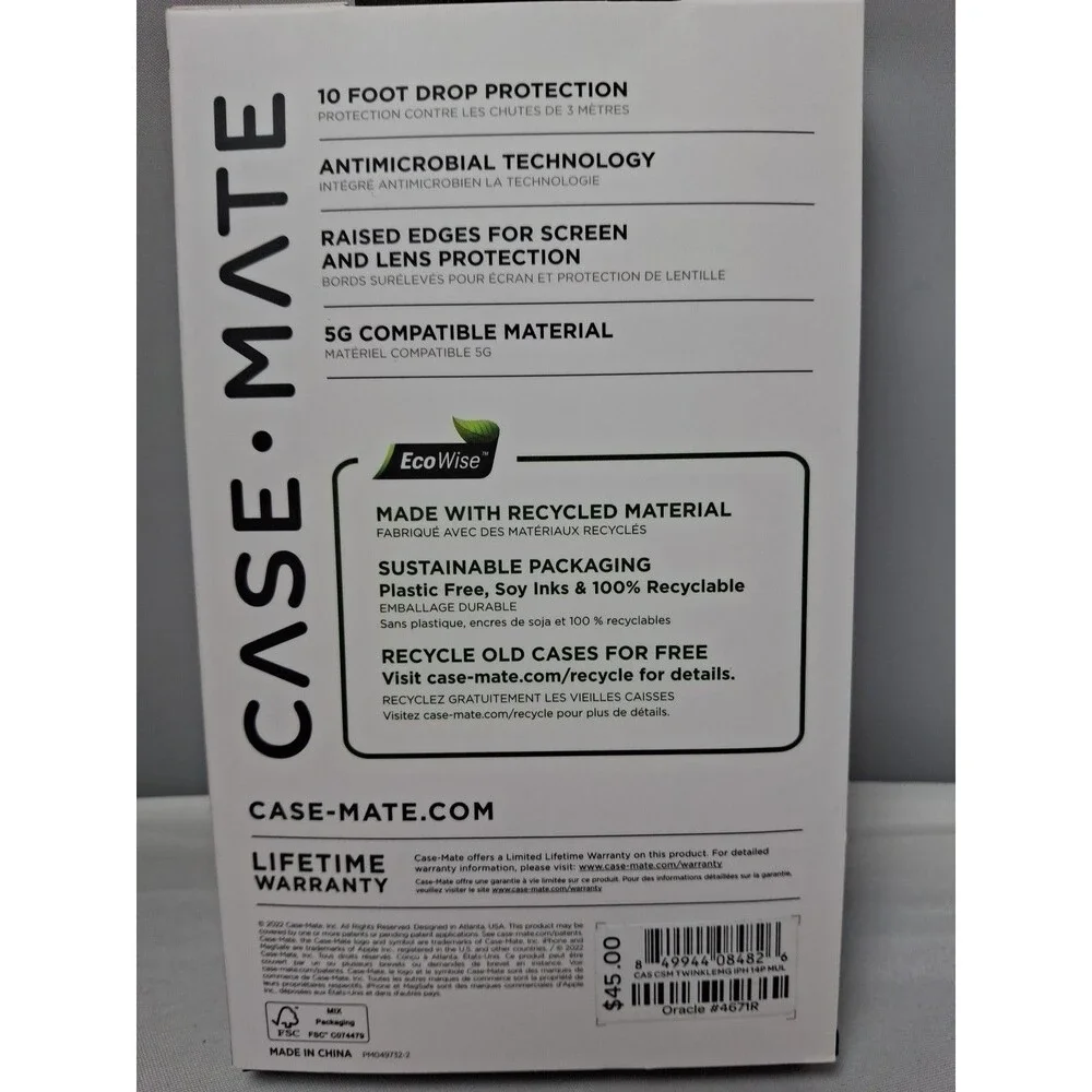 CASE-MATE MagSafe Iridescent Glitter Case for Iphone 14 Pro 10ft Drop Protection
